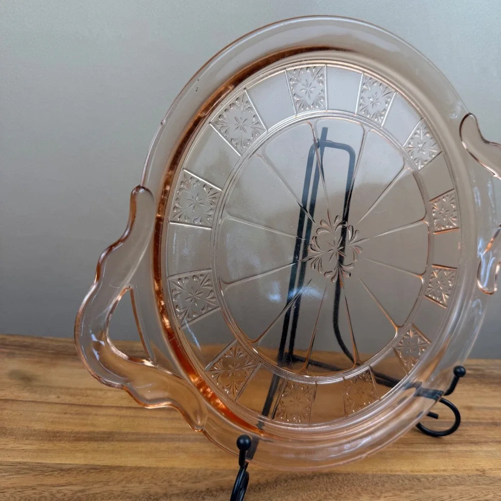 Jeannette Glass Pink Depression Glass Doric Pattern Round Serving Tray 12 inch